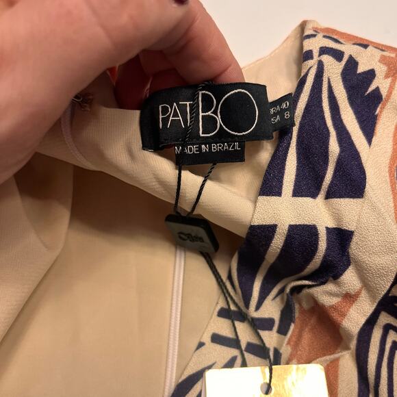 NWT Patbo Orange & Black Geometric Pattern Fringe Trim Mini Dress Size 8 - Picture 4 of 8